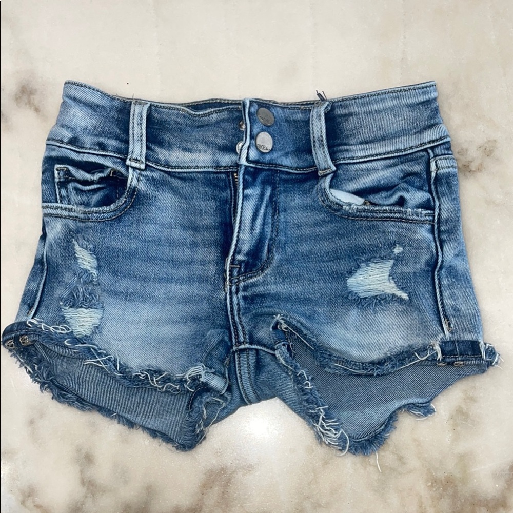 BKE Blue Distressed Denim Shorts Frayed Hem